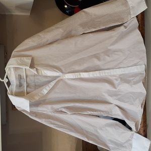 Old Navy L Long sleeve women's butto dress shirt white with light brown stripes